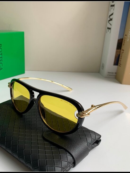 Bottega Veneta Black Aviator Yellow Lens Sunnies